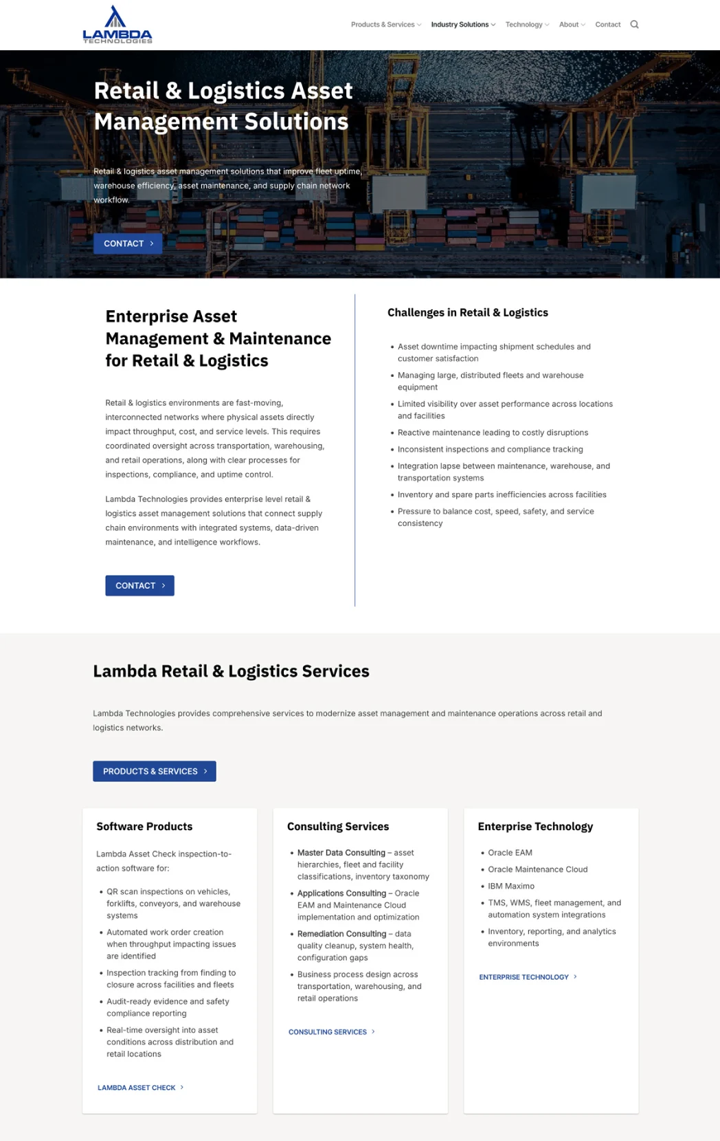 Enterprise consulting industry solutions architecture for website pages